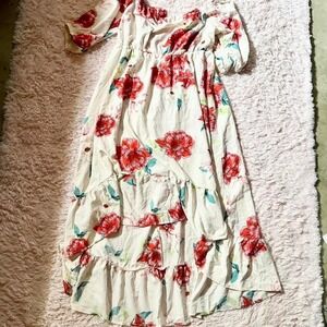 Floral Whimsical Flowy Off Shoulder High Low Dress Womens XL Cottage Core Indie